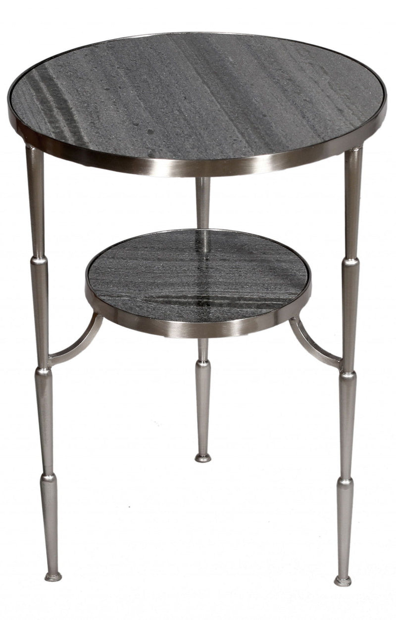Marble And Iron Round End Table - Nickel