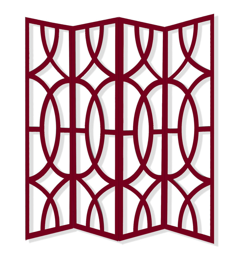 Solid Wood Folding Four Panel Screen Room Divider - Red