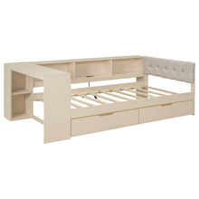 Load image into Gallery viewer, Upholstered Headboard Platform Bed With Storage Shelves, Drawers, Charging Station
