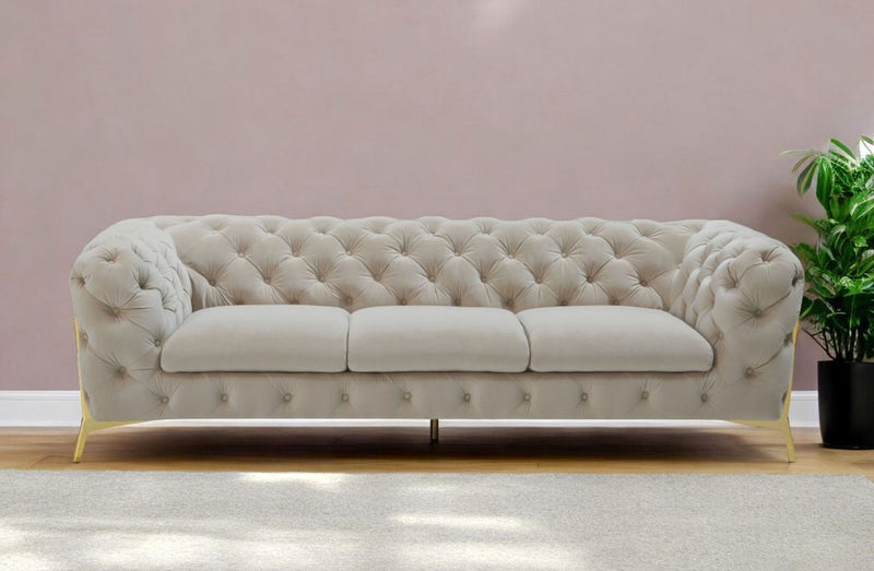 Contemporary Velvet Accent Sofa - Beige / Gold