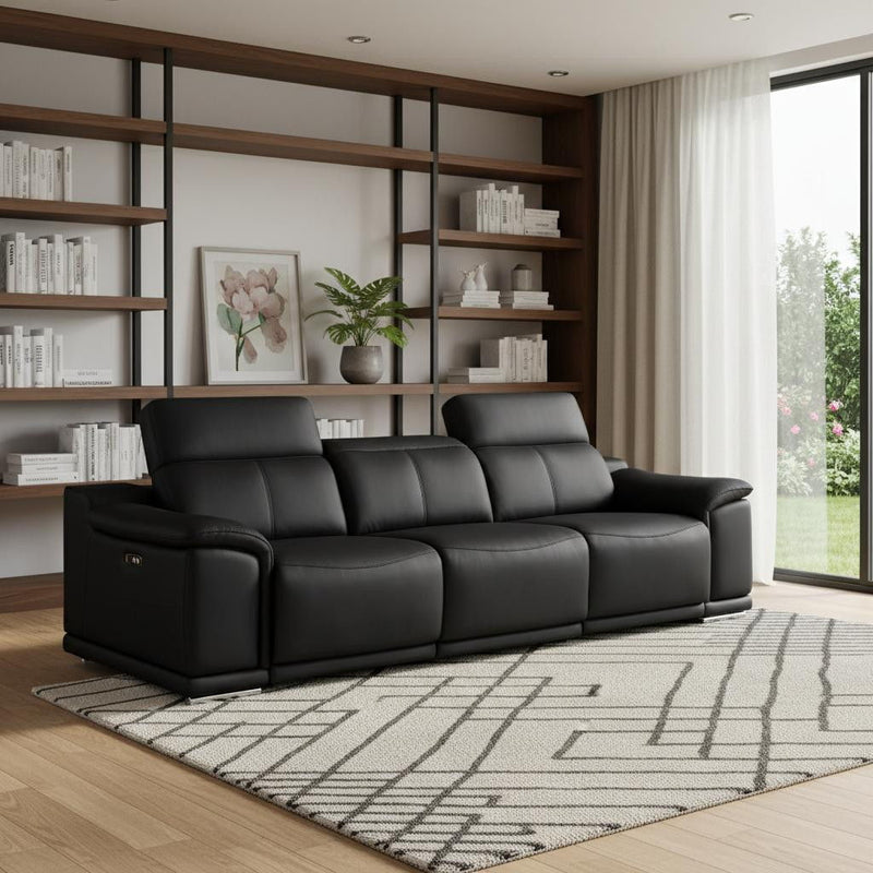 Leather Reclining USB Sofa - Black