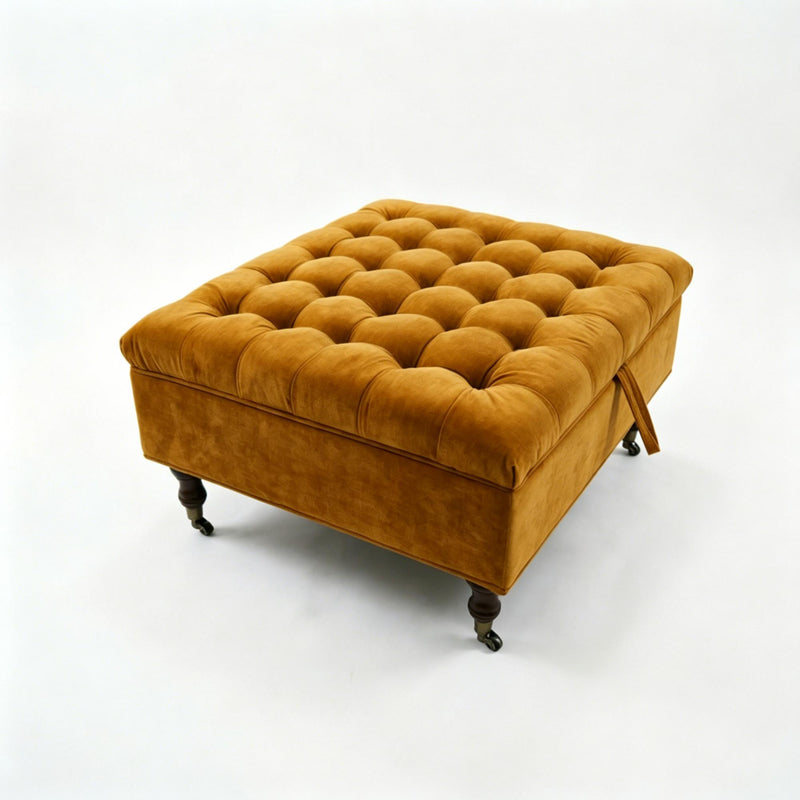 And Black Rolling Chenille Tufted Ottoman With Storage - Gold