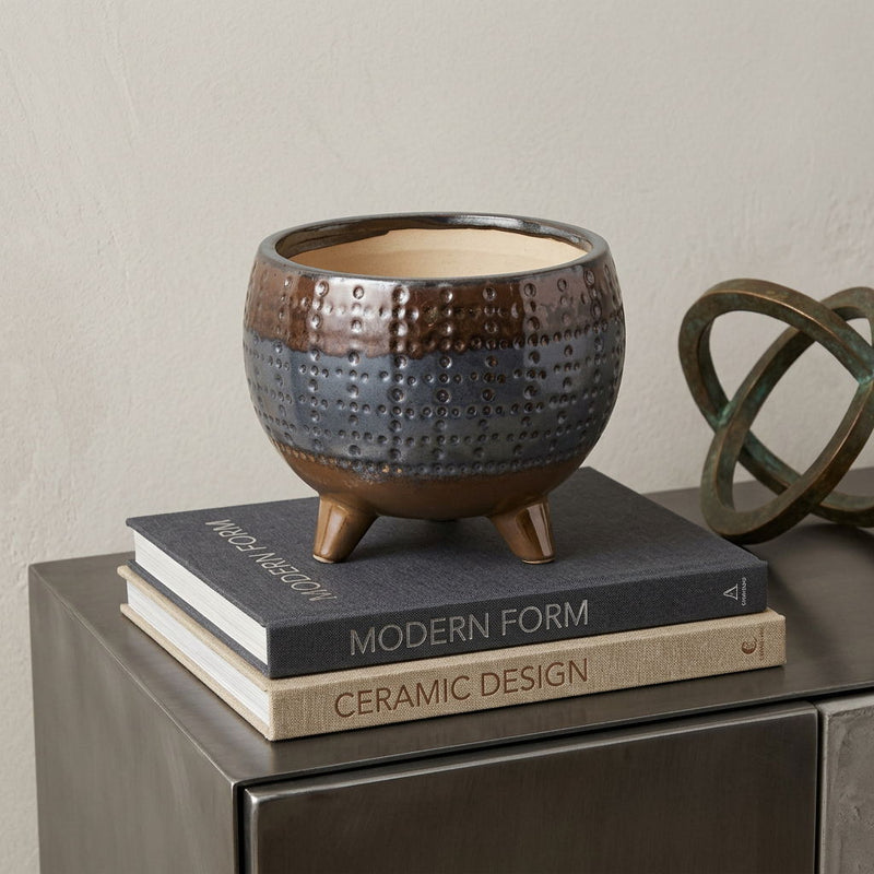 Round Pot Planter - Blue / Clay