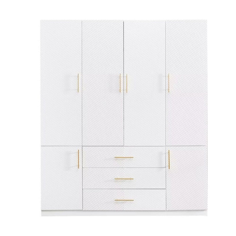 74" Carved Geometric Six Door Three Drawer Combo Dresser - White