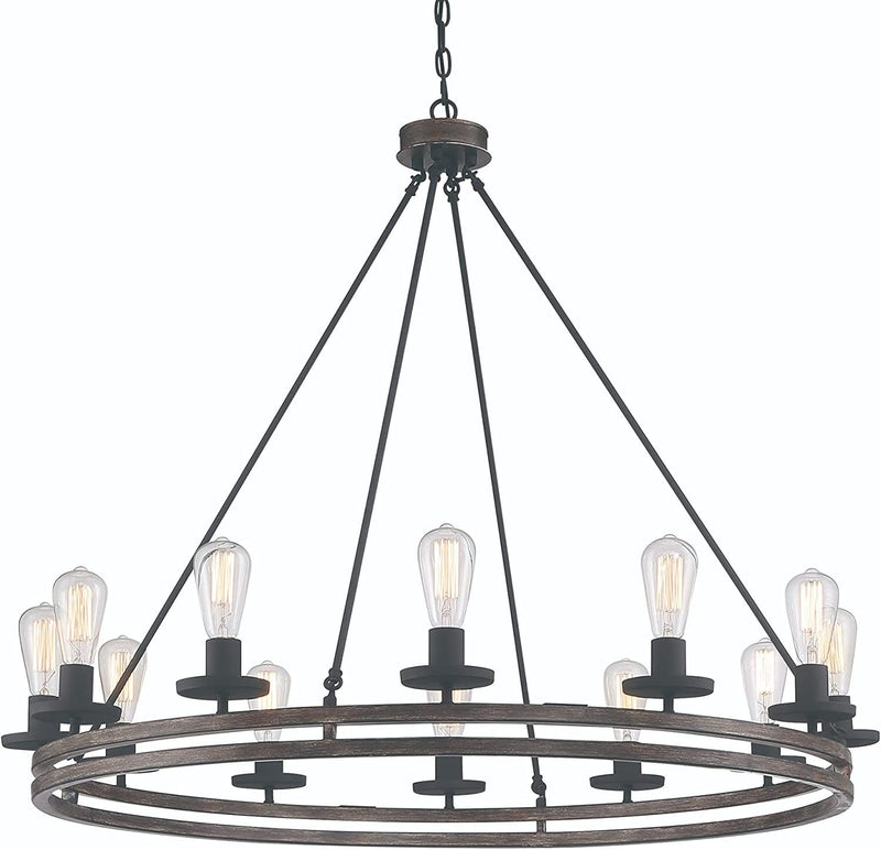 37'' Candle Style Twelve Light Metal Dimmable Chandelier - Brown / Black