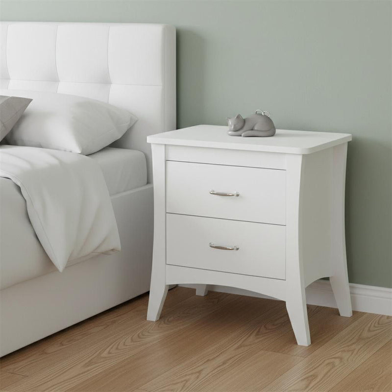 25" Two Drawers Nightstand - White