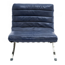 Load image into Gallery viewer, Tufted Leather Upholstered Folding Lounge Chair - Blue / Silver
