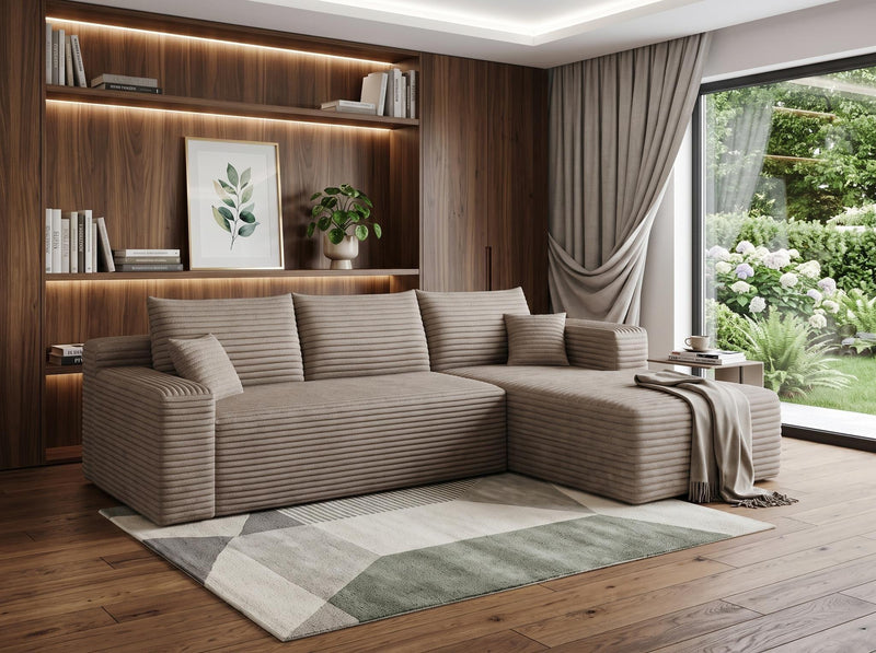 Corduroy Modular L Shaped Sofa And Chaise Sectional (762664) - Camel