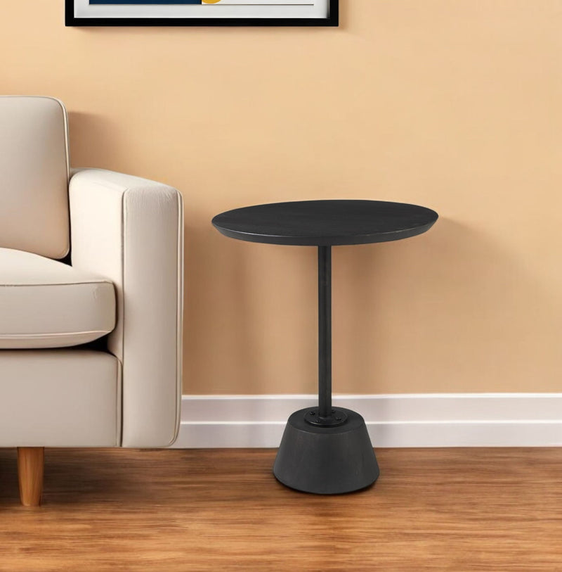Solid And Manufactured Wood Round End Table - Black