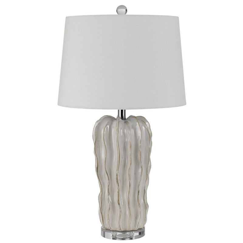 Glass Novelty Table Lamp With White Empire Shade - Nickel