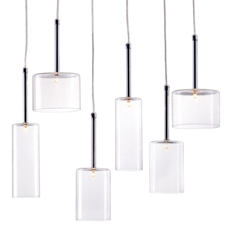 Kitchen Island Six Light Metal LED Ceiling Light With Shades - Silver