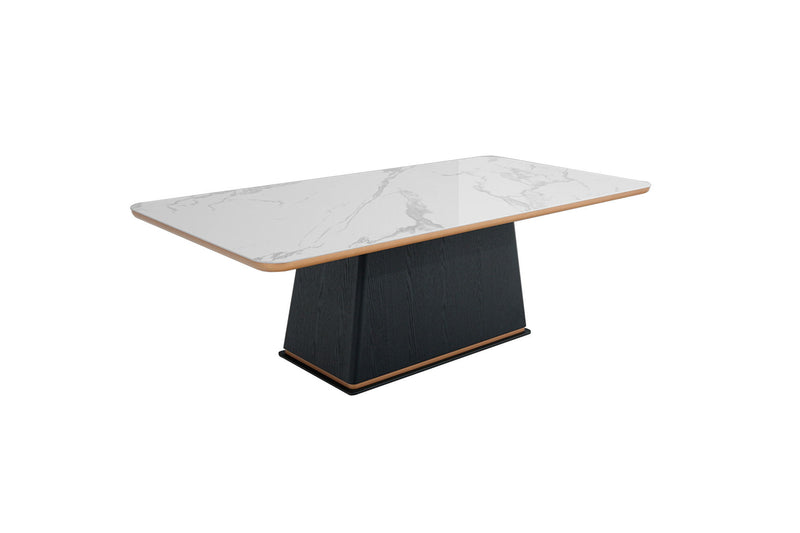 Ceramic Wood Pedestal Base Dining Table - White / Black