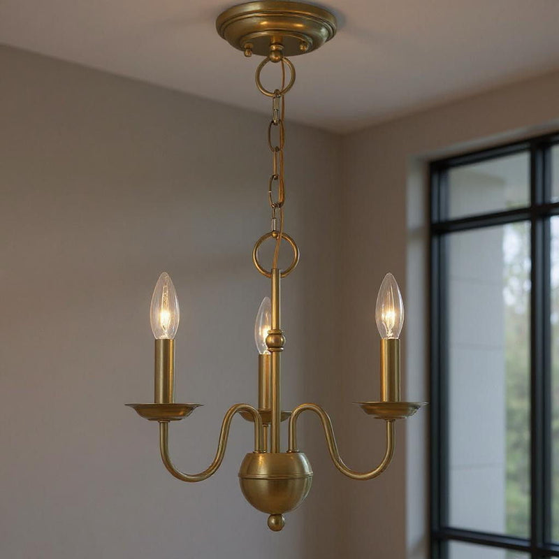 13" Three Light Dimmable Chandelier With Shades - Antiqued Brass