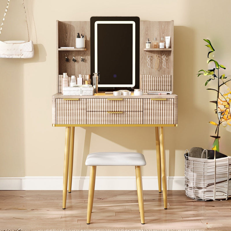 30" Wood Lighted Vanity 4 Drawer Dresser - Brown