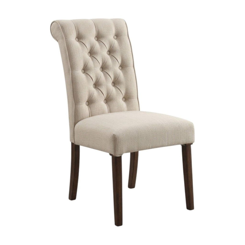 Tufted Linen And Solid Wood Dining Side Chairs (Set of 2) - Beige