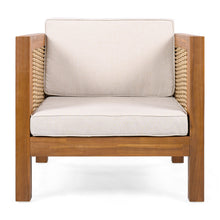 Load image into Gallery viewer, Outdoor Club Chair With Rope Arm And Cushions - Beige / Teak
