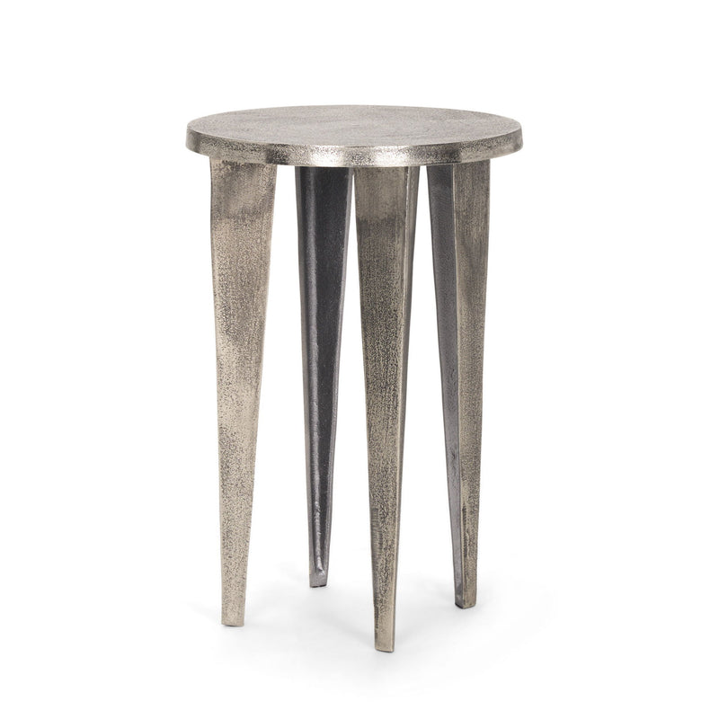 Distressed Aluminum Round End Table (605391) - Silver