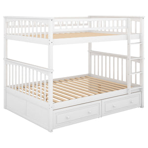 Full over Full Bunk Bed with Drawers, Convertible Beds, White(OLD SKU: SM000241AAK-1)