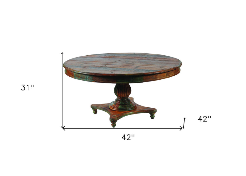 42" Rounded Rustic Reclaimed Solid Wood Dining Table - Brown