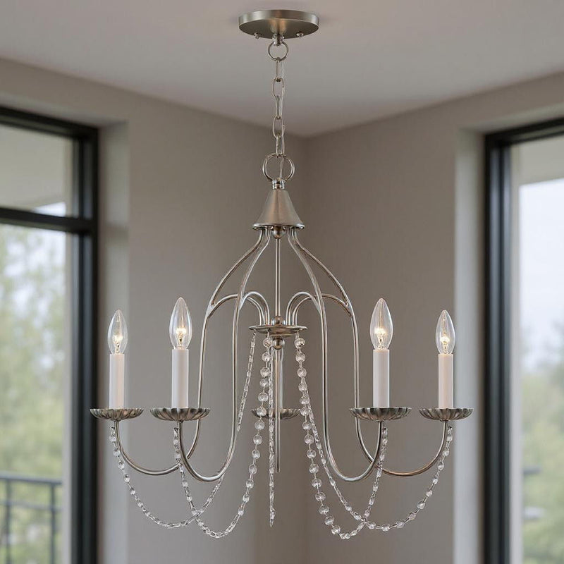 23'' Five Light Dimmable Chandelier With Shades - Nickel