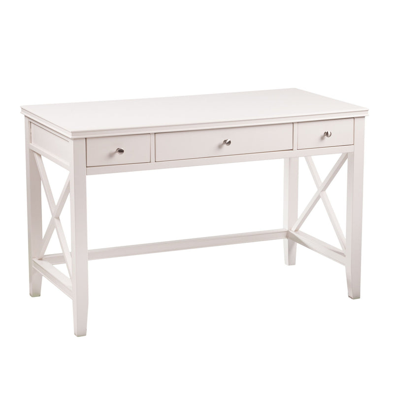 Solid Wood Trestle Writing Desk With Three Drawers - White