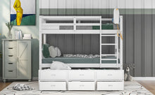 Load image into Gallery viewer, Twin over Twin Wood Bunk Bed with Trundle and Drawers,White
