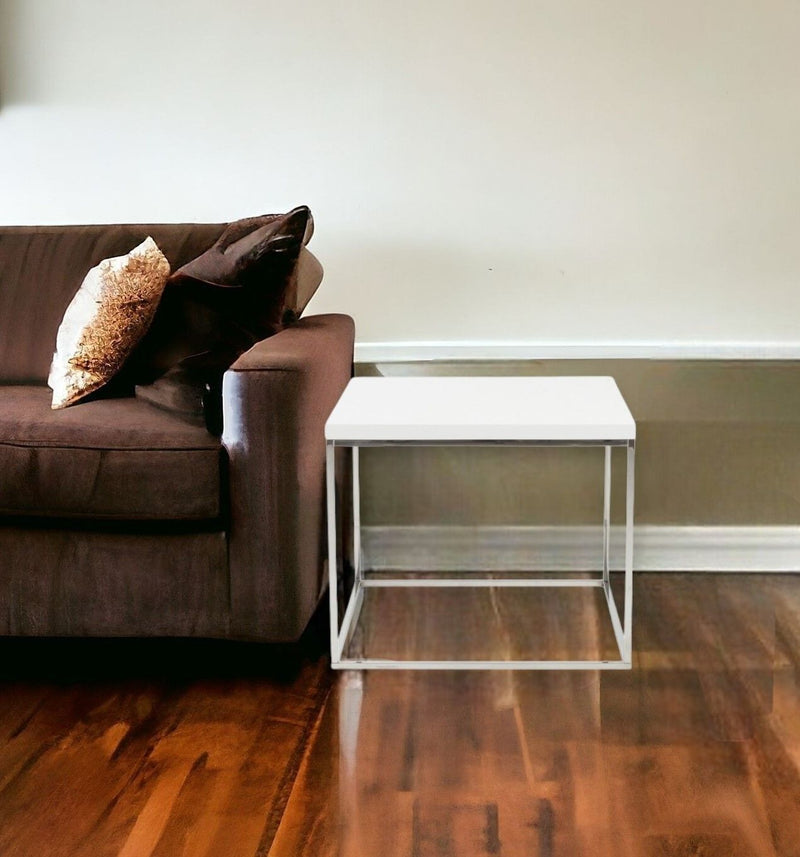 Square End Table - Silver And White