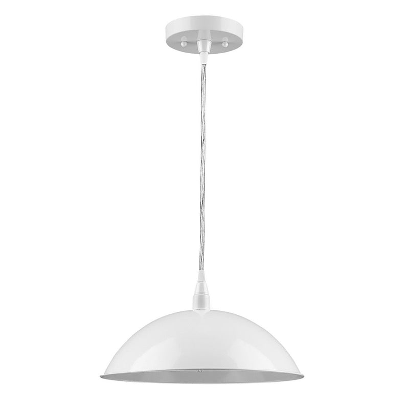 Metal Hanging Light With Dome Shade - White