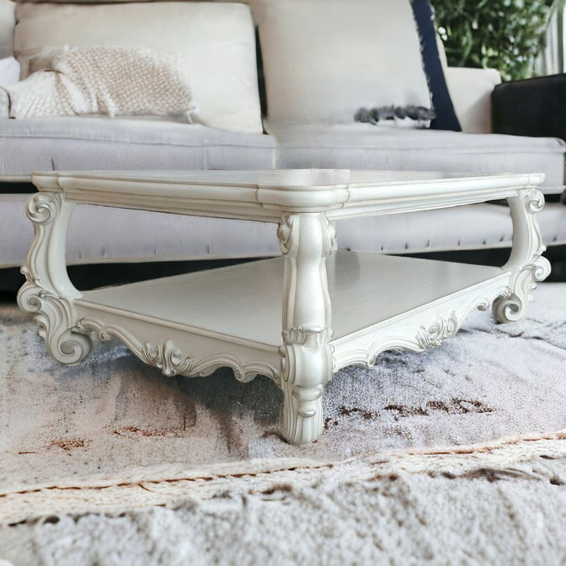 Solid And Manufactured Wood Coffee Table With Shelf - Antiqued White