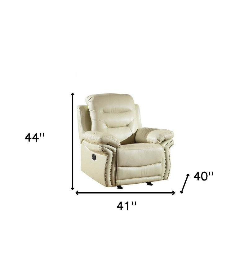 Leather Match Manual Gliding Recliner - Beige