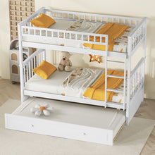 Load image into Gallery viewer, Twin over Twin Bunk Bed with Twin Size Trundle, Convertible Beds, White
