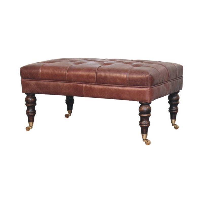Leather Round Footstool (723458) - Brown