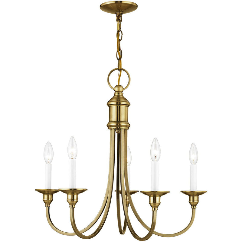 22" Five Light Dimmable Chandelier With Shades - Antiqued Brass