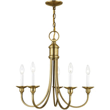 Load image into Gallery viewer, 22" Five Light Dimmable Chandelier With Shades - Antiqued Brass
