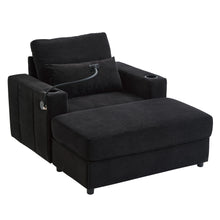 Load image into Gallery viewer, Modern Style Armchair Chaise Lounge Sofa Couch With Movable Storage Ottoman, USB Ports, Cup Holders, Phone Holder, Side Pockets

