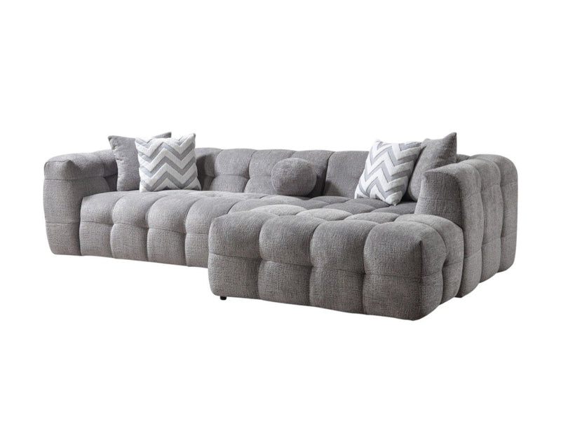 Boucle L Shaped Two Piece Sofa Chaise Sectional With Toss Pillows - Light Gray