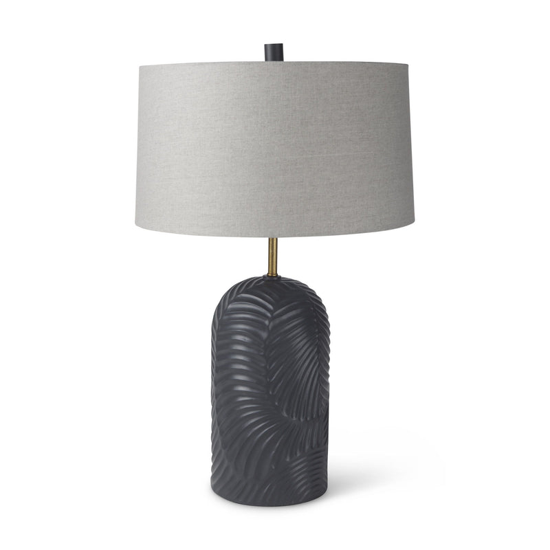 29" Round Bedside Lamp With Drum Shade - Beige / Blue