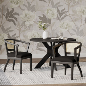Elegant Dining Chair With Cane Web Backrests And Velvet Upholstery