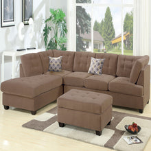 Load image into Gallery viewer, Truffle Waffle Suede Sectional Sofa With Tufted Cushions And Accent Pillows, Reversible Chaise - Neutral
