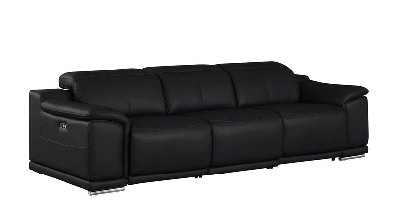Leather Reclining USB Sofa - Black