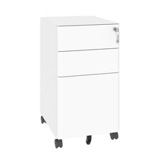Load image into Gallery viewer, 3-Drawer Mobile File Cabinet With Lock, On Wheels, Two Shallow &amp; One Deep Drawer For Office/Home, Fully Assembled - White
