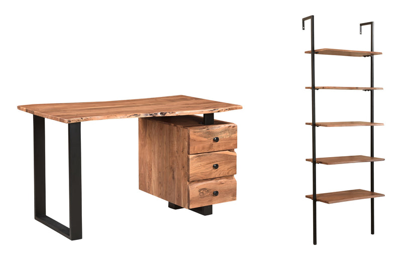 Wall Mounted Pedestal Computer Desk With Three Drawers - Brown / Black