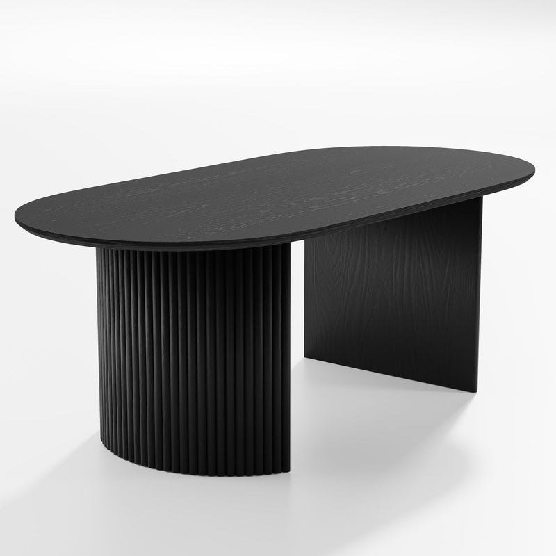 67" Wood Double Pedestal Base Oval Dining Table - Black