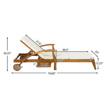 Load image into Gallery viewer, Versatile Chaise Lounge With Wheels Acacia Wood Recliner For Patio - Cream
