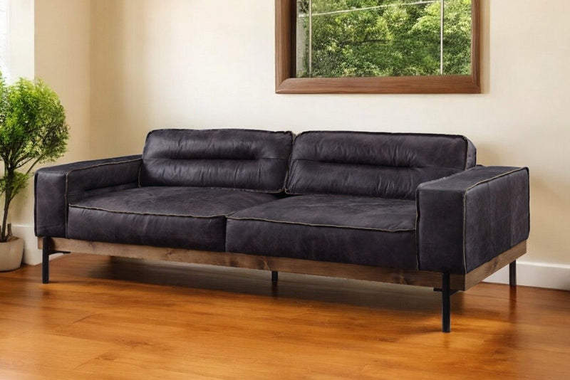 Top Grain Leather Sofa With Black Legs - Ebony