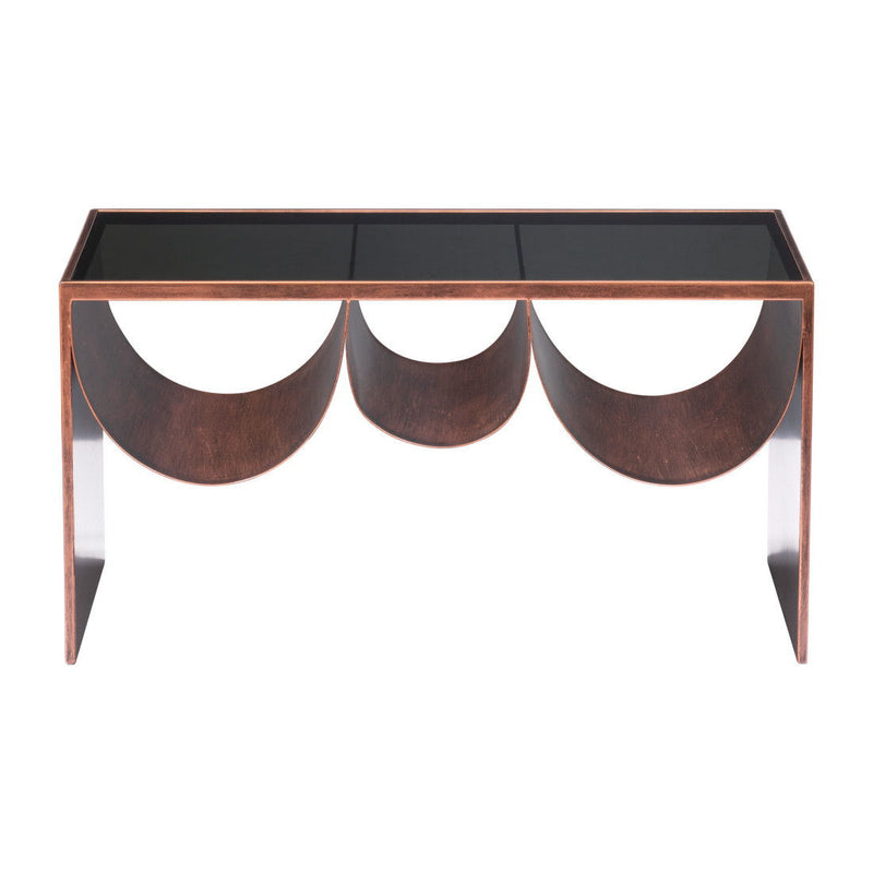 32" Mirro Glass And Steel Solid Coffee Table - Black And Copper