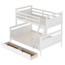 Load image into Gallery viewer, Twin over Full Bunk Bed with Ladder, Two Storage Drawers, Safety Guardrail, White
