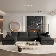 Load image into Gallery viewer, 160" Two Piece Living Room Set Blend Modular Sofa With Ottoman Storage - Black
