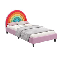 Load image into Gallery viewer, Rainbow Design Upholstered Twin Platform Bed Cute Style Princess Bed For Boys &amp; Girls, Teens - Colorful / Pink

