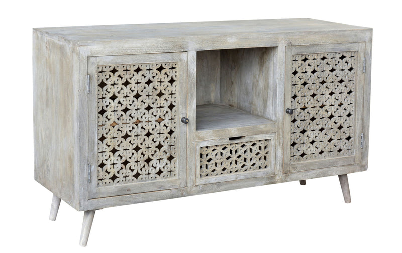 Solid Wood Distressed Console Table With Shelves And Drawers - Gray